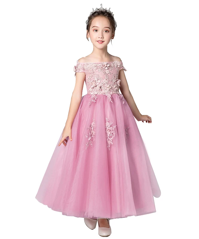 Lepa Roža Punca Obleke Til 2020 Beading Appliqued Pageant Obleke Za Dekleta Prvo Obhajilo Obleke Otroci Prom Obleke