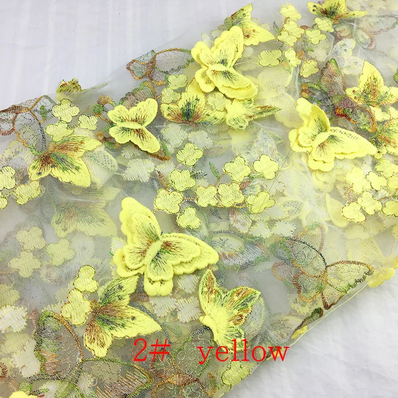 Lepe 1Yard 3D Metulj Vezenje Šivanje Čipke Ženske obleke Pribor Multicolor Zlata Nit Poročne Obleke Poroko Tkanine