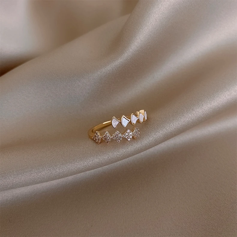Lepe baker vdelan cirkon geometrijske fan oblike lupine obroč elegantne ženske kazalcem odpiranje nastavljiv nakit prstan