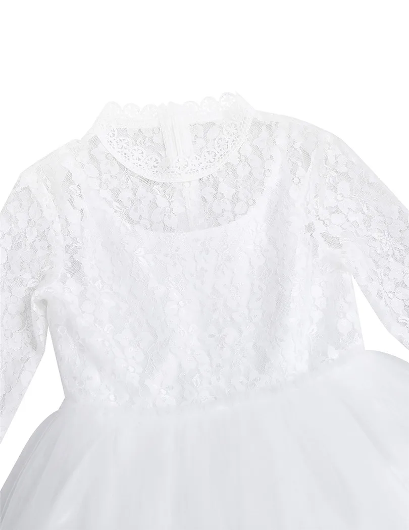 Lepe Bele Čipke Cvet Dekle Obleko Z Dolgimi Rokavi za Poroke Otrok, Maturantski Obleki Dekleta Princesa Prvo Obhajilo Stranke Obleke