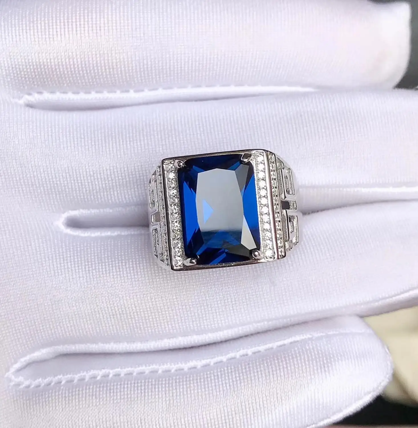 Lepe kraljevsko modra, temno modra gemstone obroč za moške obroč pravokotnik gem dobro cut 925 sterling srebro darilo za rojstni dan velikega velikost