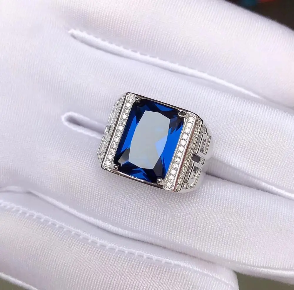 Lepe kraljevsko modra, temno modra gemstone obroč za moške obroč pravokotnik gem dobro cut 925 sterling srebro darilo za rojstni dan velikega velikost
