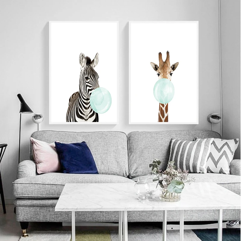 Lepe Modre Žvečilni Gumi Živali, Zebra, Žirafa Kenguru, Koala Platno Umetnosti Abstraktnega Slikarstva Natisni Plakat Slika Stensko Dekoracijo Doma