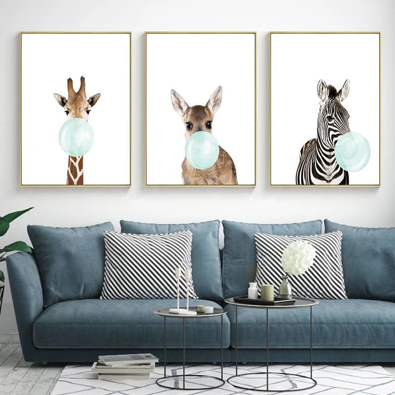 Lepe Modre Žvečilni Gumi Živali, Zebra, Žirafa Kenguru, Koala Platno Umetnosti Abstraktnega Slikarstva Natisni Plakat Slika Stensko Dekoracijo Doma