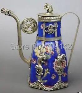 Lepe stare baker dosegljivi Tibera Srebro Kitajski Modrega Porcelana Zmaj Leopard Čaj Pot Starinski Čajnik Moške Tradicionalnih