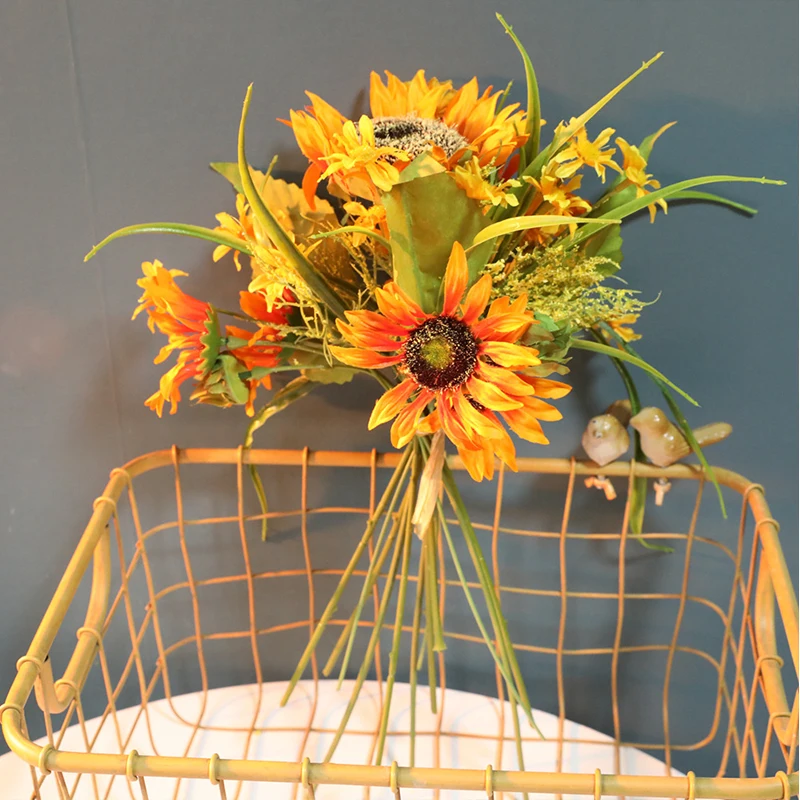 Lepe umetne svile, sončnično šopek poletno poroko doma okraski tabela ureditev ponaredek cvetje za dnevno sobo