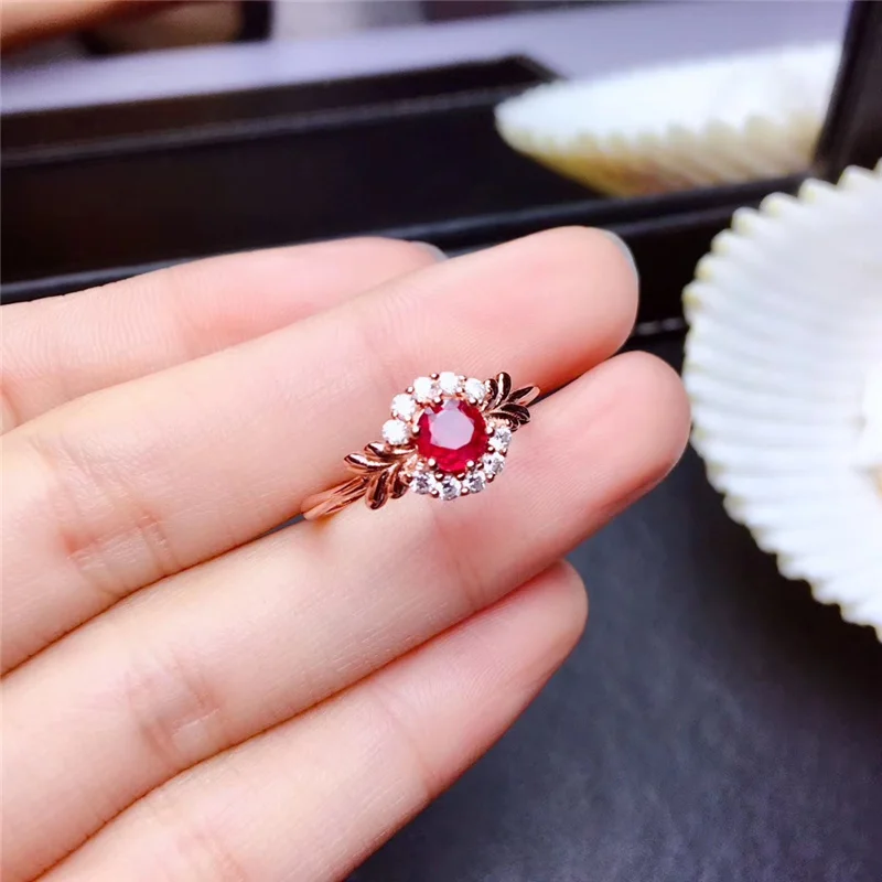 Lepo Naravno Ruby Obroči za Ženske Obletnico 4 mm 0.32 Ct Resnično dragih kamnov, Fine nakit 925 Sterling Srebro Brezplačna dostava #491