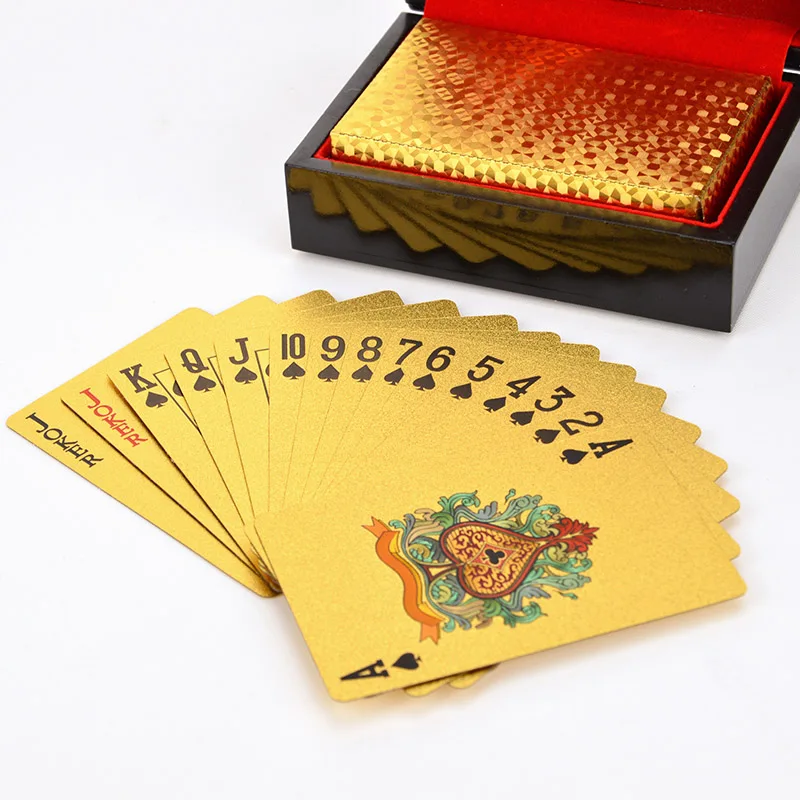 Lesena Darila Polje Pack Zlato Folijo Poker, Igralne Karte Polje Vodotesno Poker Karte Polje 24K Prekrita Golden Poker Igra Kart S Škatlo
