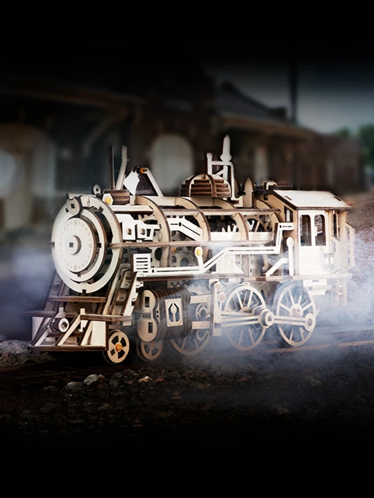 Lesena lokomotiva LK701 za mehanski prenos skupščine model ustvarjalno darilo doma dekoracijo diy darilo za rojstni dan, BOŽIČ igrače