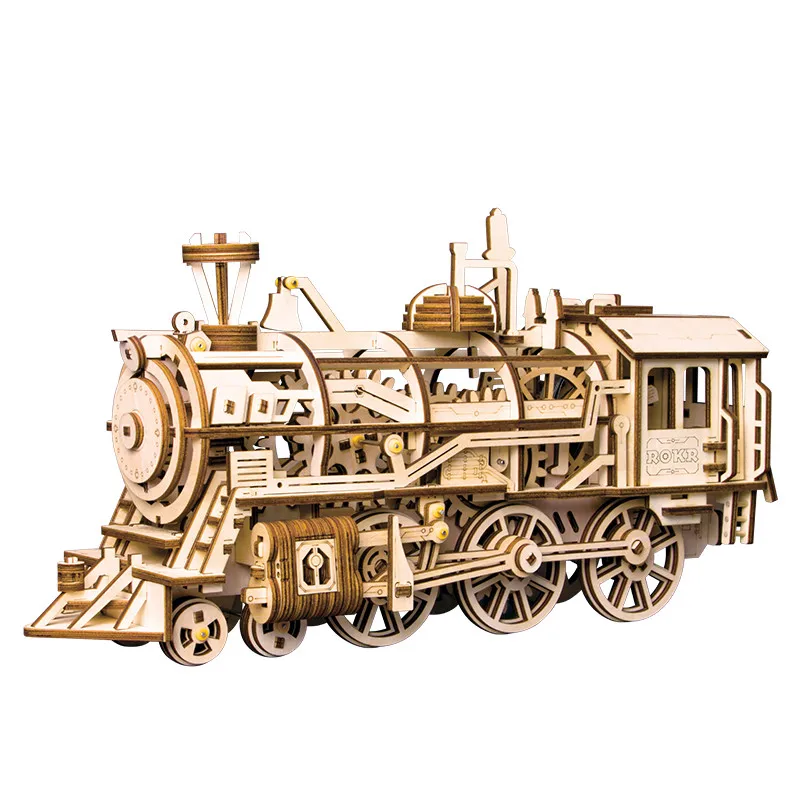 Lesena lokomotiva LK701 za mehanski prenos skupščine model ustvarjalno darilo doma dekoracijo diy darilo za rojstni dan, BOŽIČ igrače