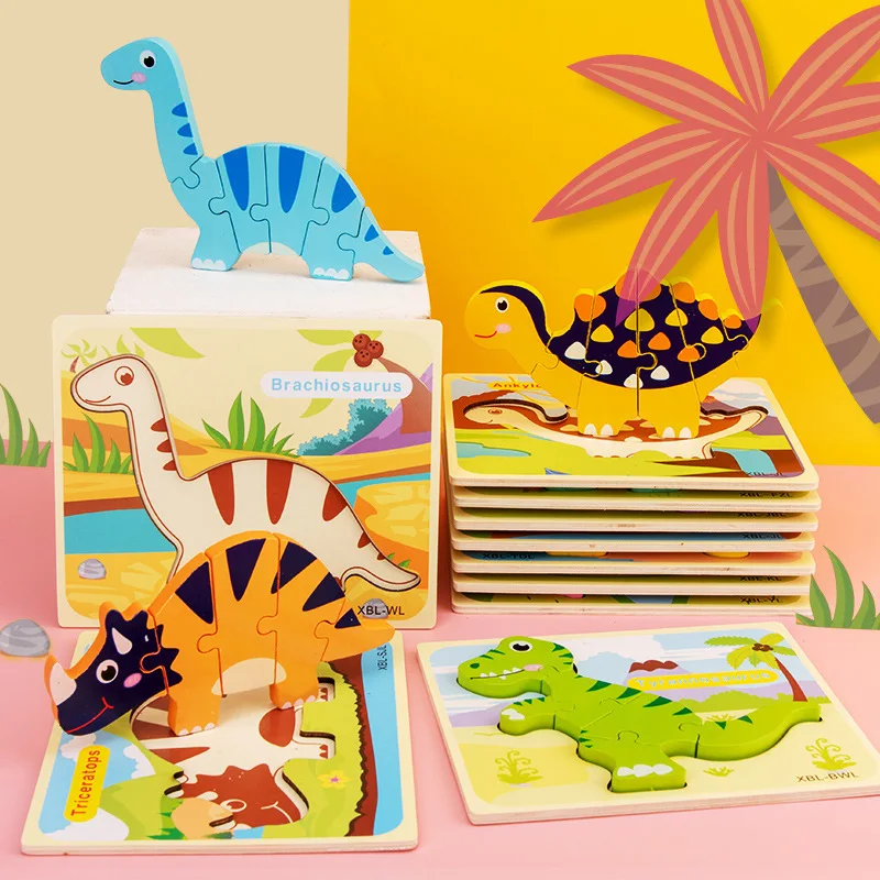 Lesene igrače Puzzle Les Lesena 3D Sestavljanke Jigsaw Živali dinozaver puzzle Baby Učenje Educatioanl Montessori igrače za Otroke