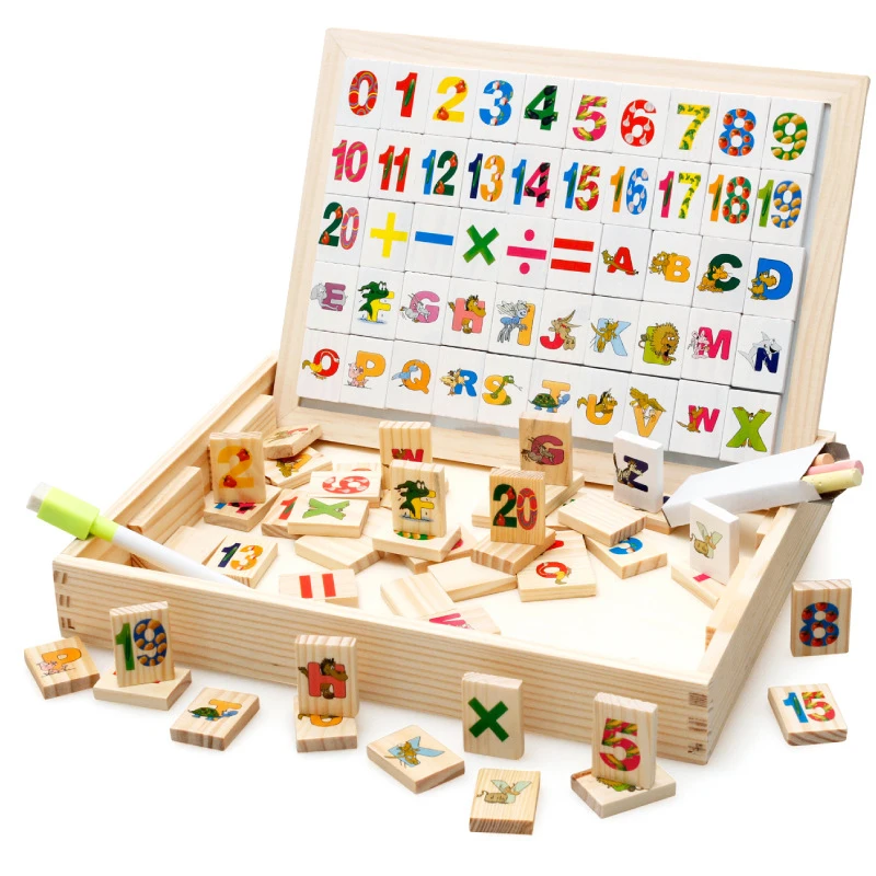 Lesene Puzzle Matematiko Učenje Igrača Multi-funkcijo Risalno Desko Lesenih otroških Pisanje Odbor dvostranski Magnetni Risalno Desko