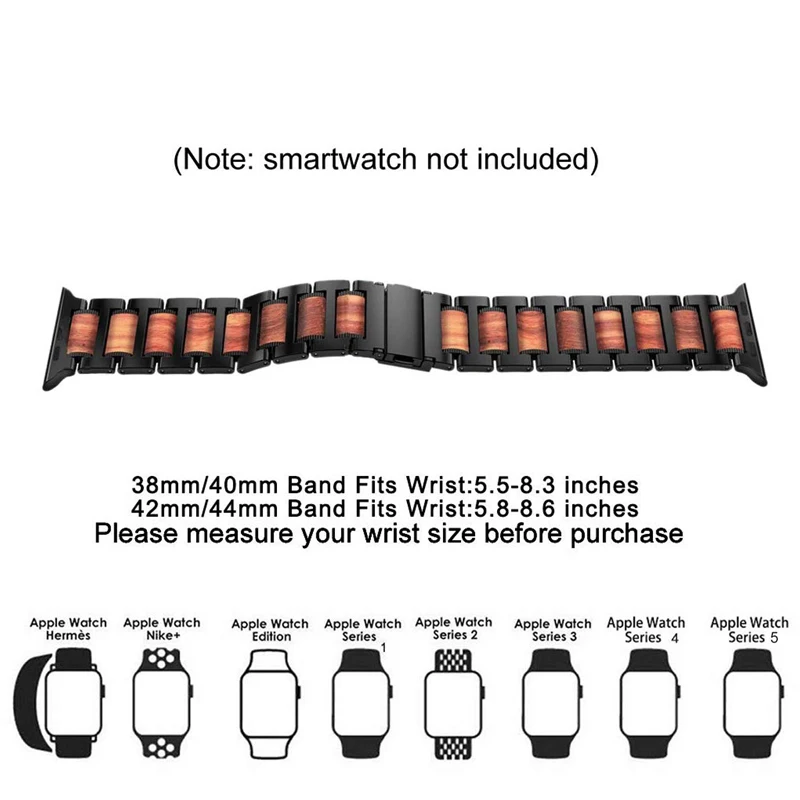 Lesene Rdeče Sandalovine trak za apple watch band 44 mm 40 mm 42mm 38 mm iwatch Apple iWatch 5/4/3/2/1 iz Nerjavečega Jekla Povezavo Zapestnica