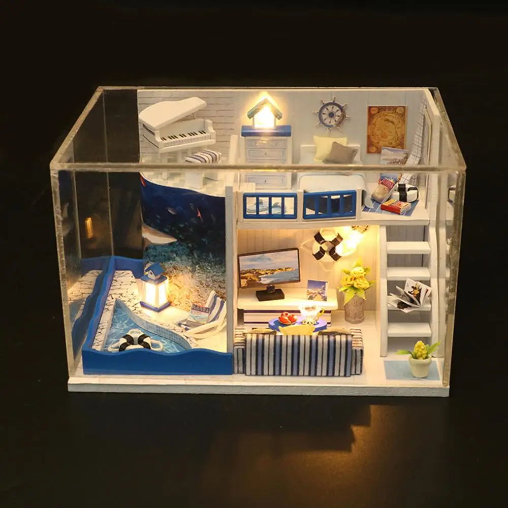 Lesene Velika Lutka Hiša je Sodobno Mesto, Mansarda Otroci Doma Igrače DIY Miniaturni Lutka Hiša Leseni Kit Pohištvo Lučka Posteljo Zabawki Dla Dzieci