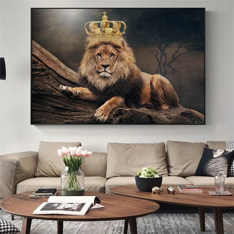 Levji Kralj Z Royal Crown Platno Natisne Steno Umetnosti Plakatov In Fotografij Afriške Živali Smešno Lev Slikarstvo Sliko Za Dnevno Sobo