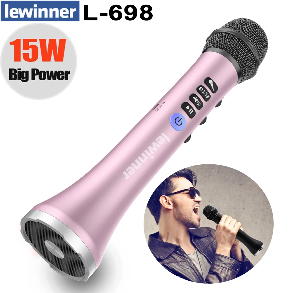 Lewinner L-698 strokovne 15W prenosni USB brezžična tehnologija Bluetooth karaoke mikrofon zvočnik z Dinamični mikrofon
