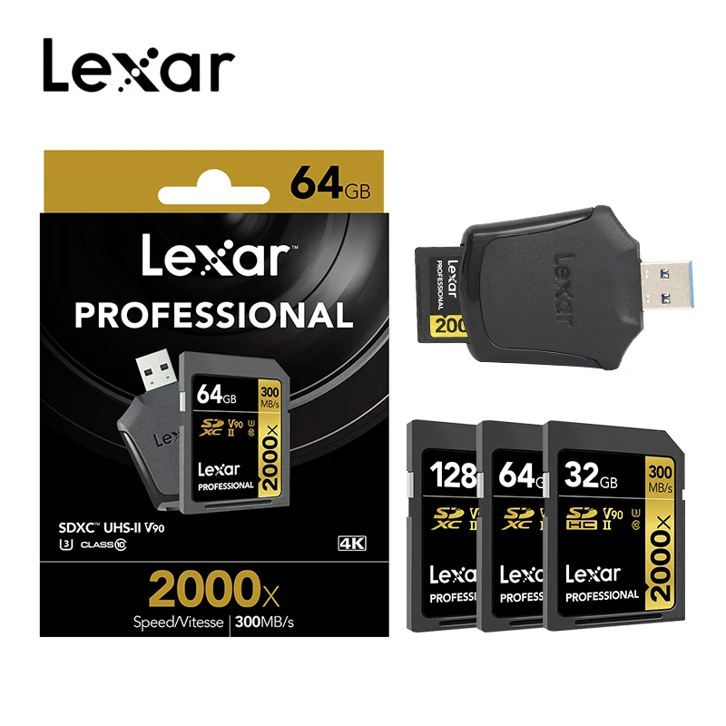 Lexar Professional 2000x SD Kartica 32GB 64GB 128GB pomnilniško kartico UHS-II U3 visoke Hitrosti 300MB/s za 4K video za 3D in Fotoaparat