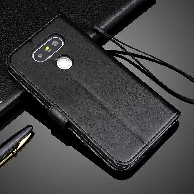 LG5 za LG G5 Primeru Luksuznih Denarnice Reža za Kartico Stent Primerih Konjsko Usnje Vzorec Flip Primeru Zaščito Pokrov Črne G 5 LG5 Zajema H830