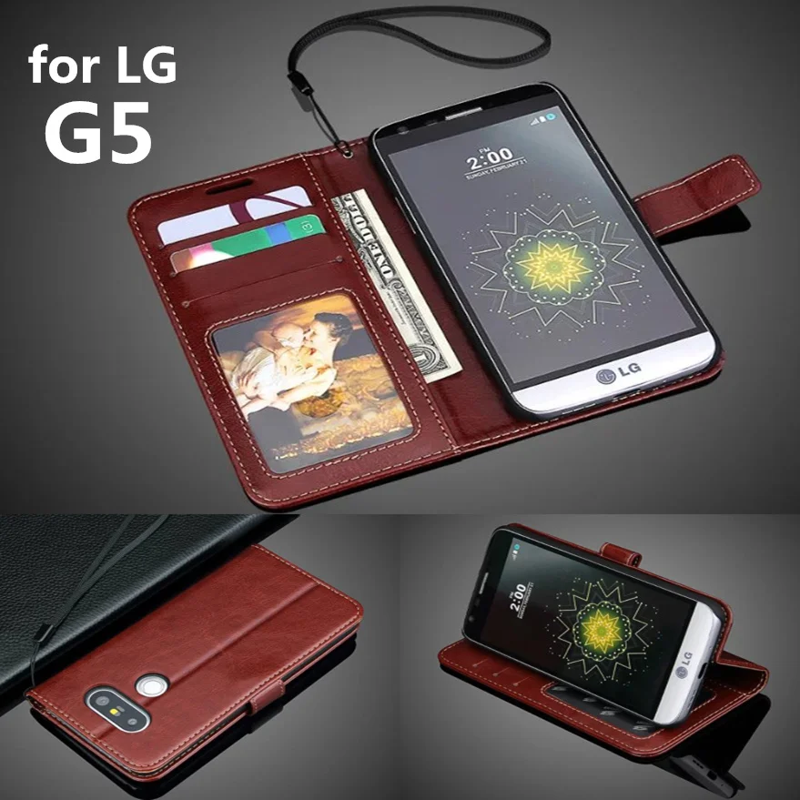 LG5 za LG G5 Primeru Luksuznih Denarnice Reža za Kartico Stent Primerih Konjsko Usnje Vzorec Flip Primeru Zaščito Pokrov Črne G 5 LG5 Zajema H830