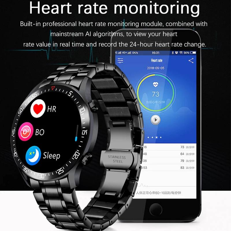 LIGE 2020 Nova Jekla Pasu Pametno Gledati Moške Za Android IOS Telefon Srčni utrip IP68 Vodotesen Celoten Zaslon na Dotik Razkošja Smartwatch