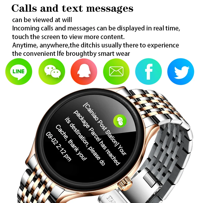 LIGE Celoten Zaslon na Dotik Jekla Pasu Luksuzni Ženske Pametno Gledati Nepremočljiva Šport Fitnes Pedometer Ženske Smartwatch za Android iOS