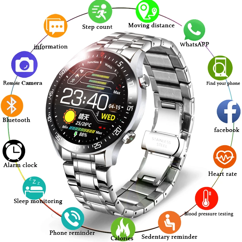 LIGE Nova Jekla Pametno Gledati Moške smartwatch IP68 Vodotesen Športna Fitnes Pazi za Android, ios, Srčni utrip, krvni tlak monitor