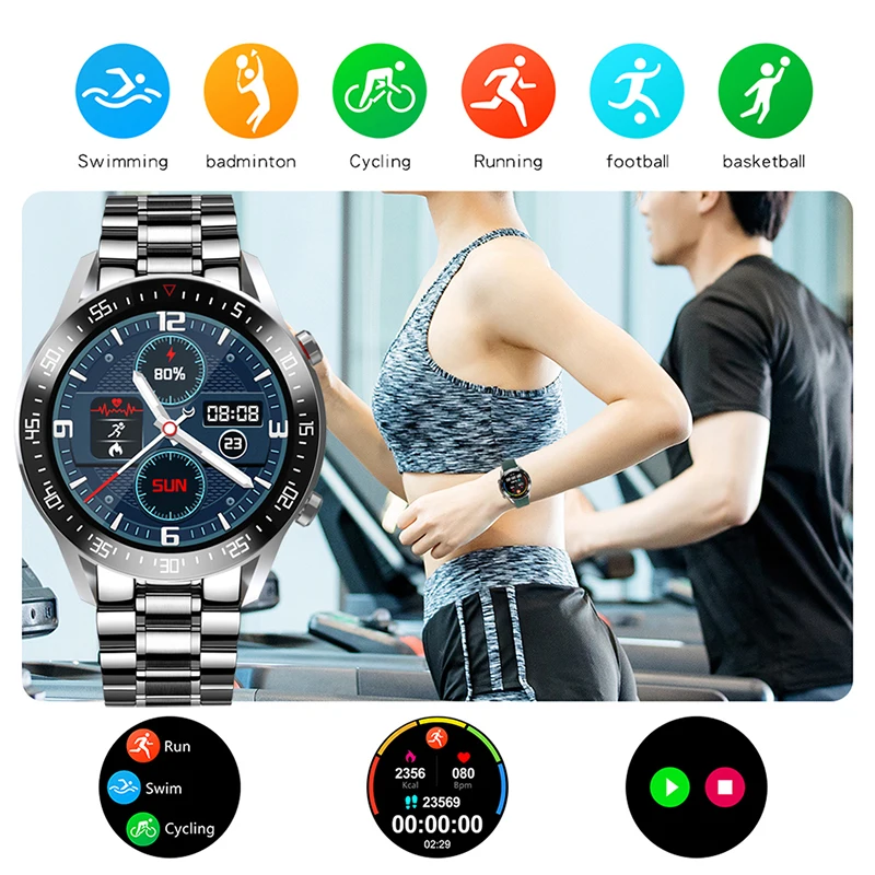 LIGE Nova Jekla Pametno Gledati Moške smartwatch IP68 Vodotesen Športna Fitnes Pazi za Android, ios, Srčni utrip, krvni tlak monitor