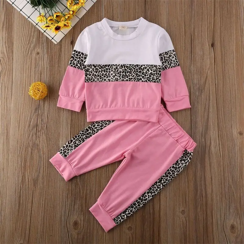 Lioraitiin 2PCS 0-5 Let Moda Baby Dekle Malčka Otroci Obleko Oblačila Leopard Majica Hlače Hlače Dekle Jeseni Oblačila