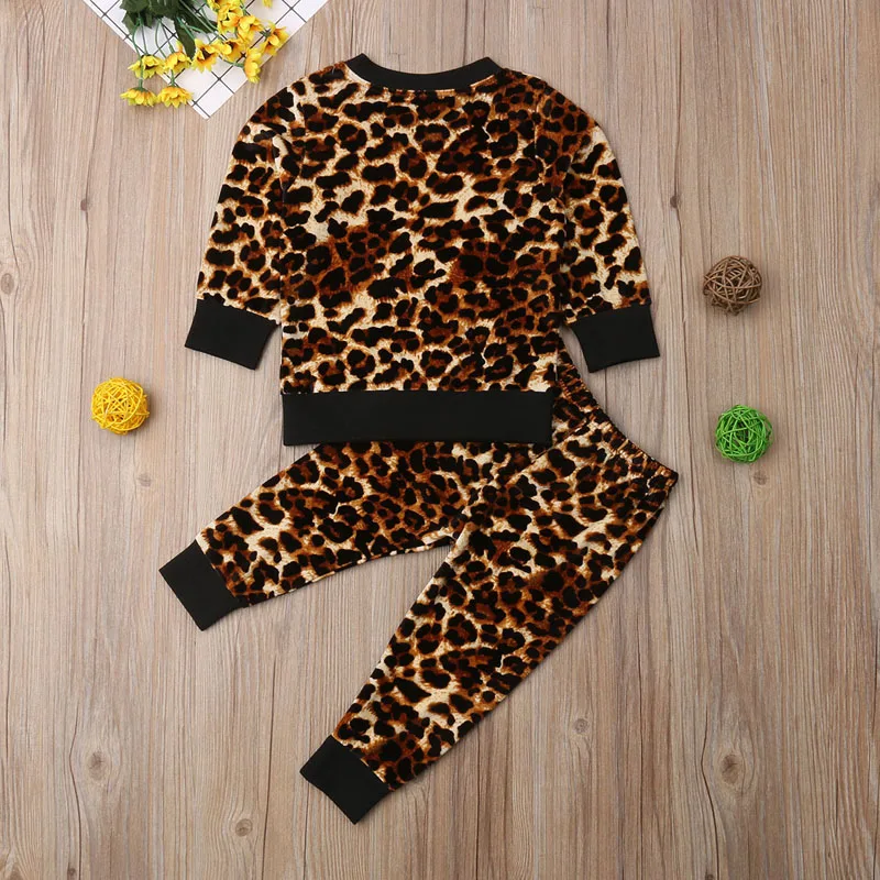 Lioraitiin Nov Modni 2PCS Malčka Otroci Baby Dekleta Leopard Set print Dolg Rokav Vrhovi, Hlače, Zimske Obleke Oblačila