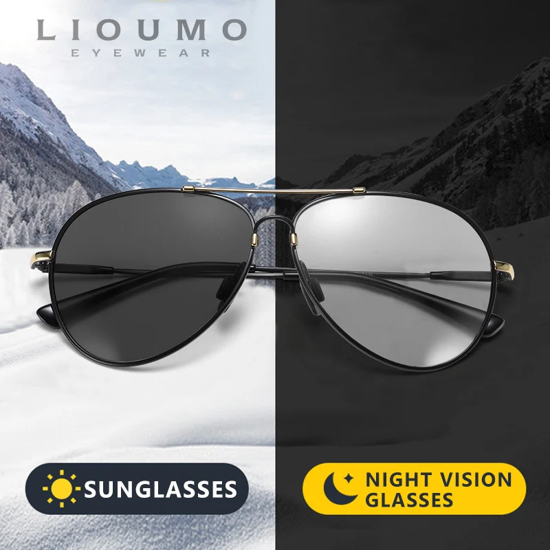 LIOUMO 2020 Pilotni sončna Očala Moških Polarizirana Vožnje Očala Ženske Photochromic Prevelikih Očal Pomnilnik Kovinski Okvir gafas de sol