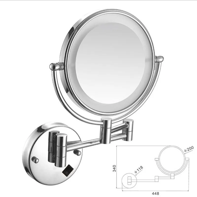 Ličila Ogledalo Chrome/Gold Brass Kopalnica Ogledalo 8 Palčni LED Osvetljeno Zložljiva Ličila Povečanje Ogledalo 3 X Povečava Kopel Ogledala