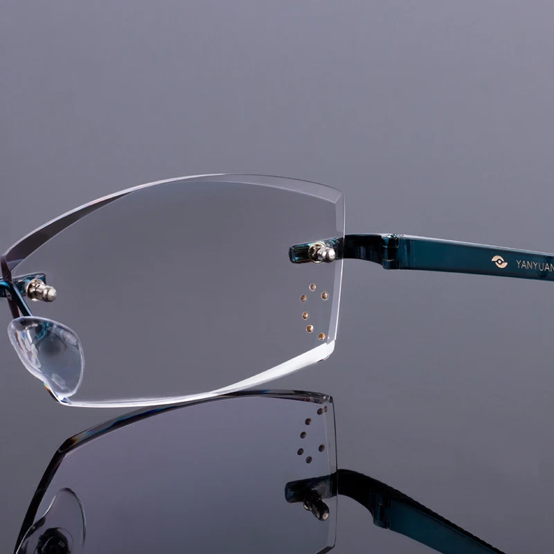 Ljubek Moški Modni Titanove Zlitine Optični Okvir Diamond Obrezovanje Cut Rimless Očala Z Načrtom Gradient Odtenek Leče
