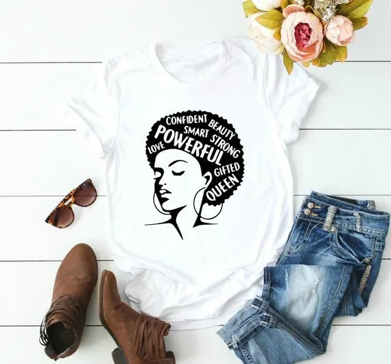 Ljubezen močna Črna ženska moč kraljica lepote tshirt 90. LETIH tees Bombaž Smešno Grafični O vratu T-shirt japonski kawaii roza vrhovi