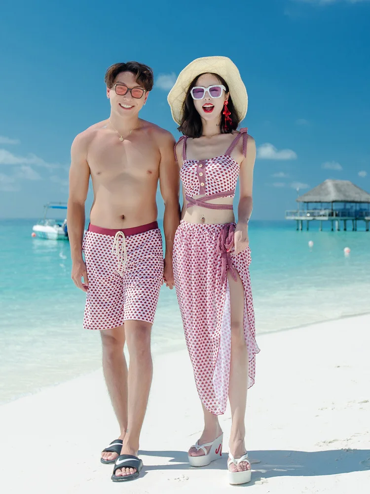 Ljubimec Pari Kopalke Ženske, Majhne Prsi Bikini Kompleti Družinski Ujemanje Oblačila Tri-kos Ženske Kopalke za Moške Plaža Hlače