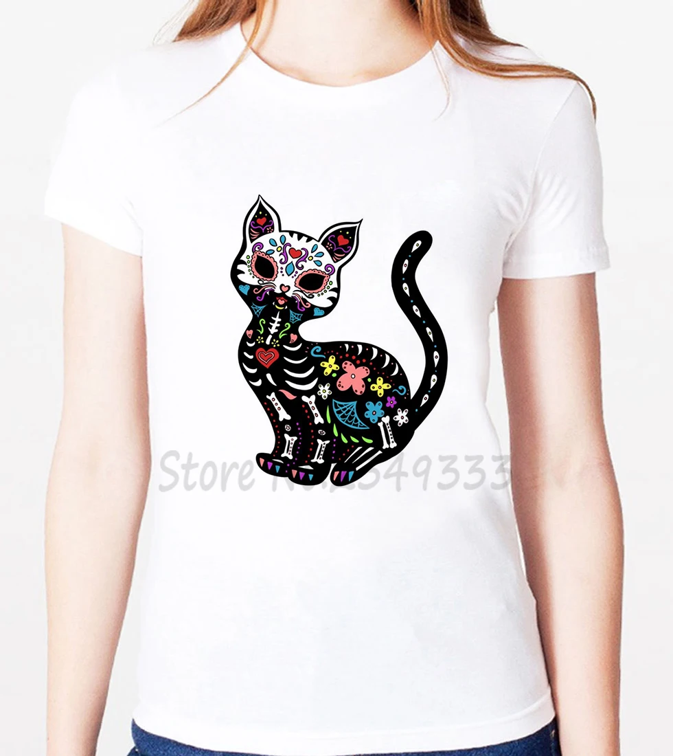 Lobanja cvetlični mačka Tiskanja Ženske tshirt Modal Priložnostne Svoboden zabavne majice Za Lady Vrh Tee SH-102