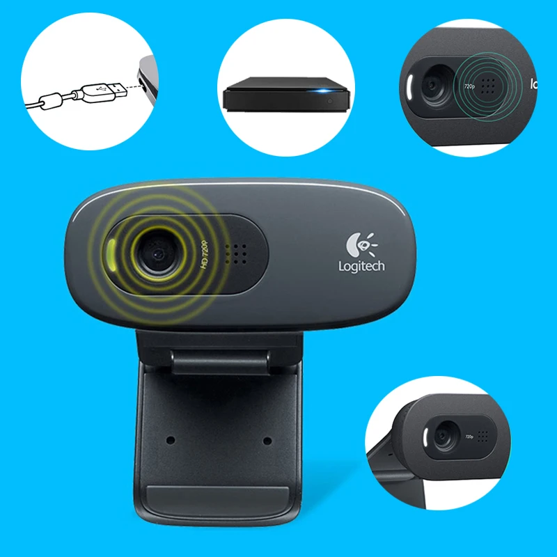 Logitech C270 HD Webcam Gaming Auchor Živo Spletna Kamera Vgrajen Micphone Omrežja, Video Konference, Fotoaparat