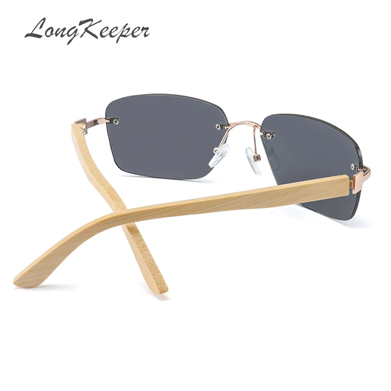 LongKeeper 2019 Bambusa Roke sončna Očala Ženske Polarizirana Kvadratnih Rimless Očala Moških Lesene Bambusa Vožnjo sončna Očala UV400