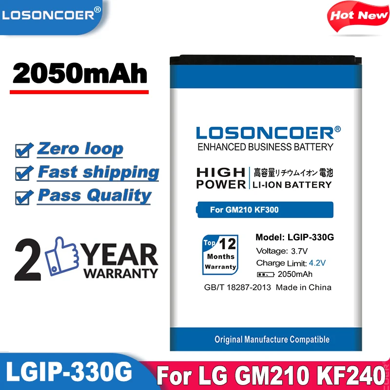 LOSONCOER 2050mAh LGIP-330 G LGIP-330GP Za LG GM210 KF240 KF245 KF300 KF305 KF330 KM380 Visoke Kakovosti Telefon Baterija