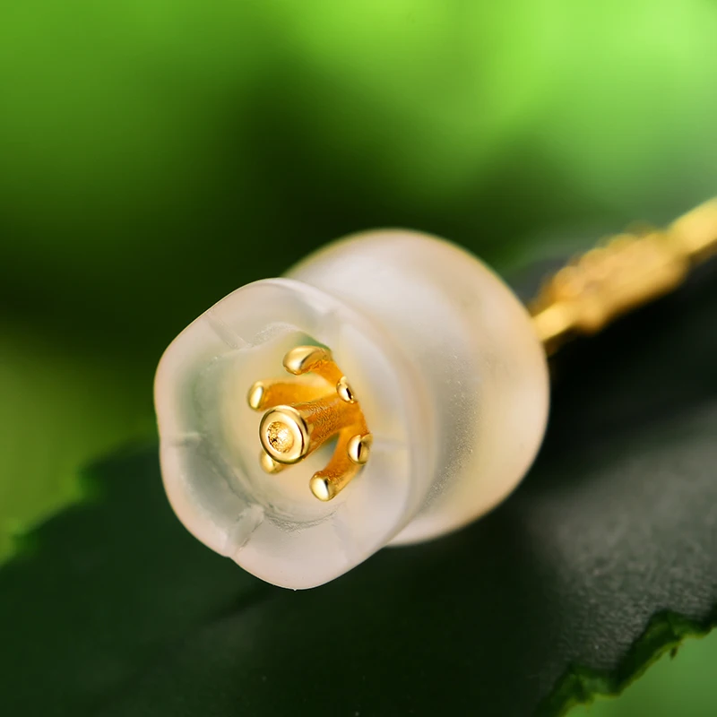 Lotus Igri Trenutek Pravi 925 Sterling Srebro Naravne Crystal Oblikovalec Fine Nakit Sveže Bell Orhideja Visijo Uhani za Ženske