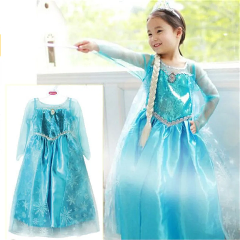 Lovely Baby Dekleta Oblačenja Otroci Zamrznjene Kostum Obleko Sneg Princesa Kraljica Stranka Obleko Obleke Cosplay Til Obleke Za Dekleta 3-8Y