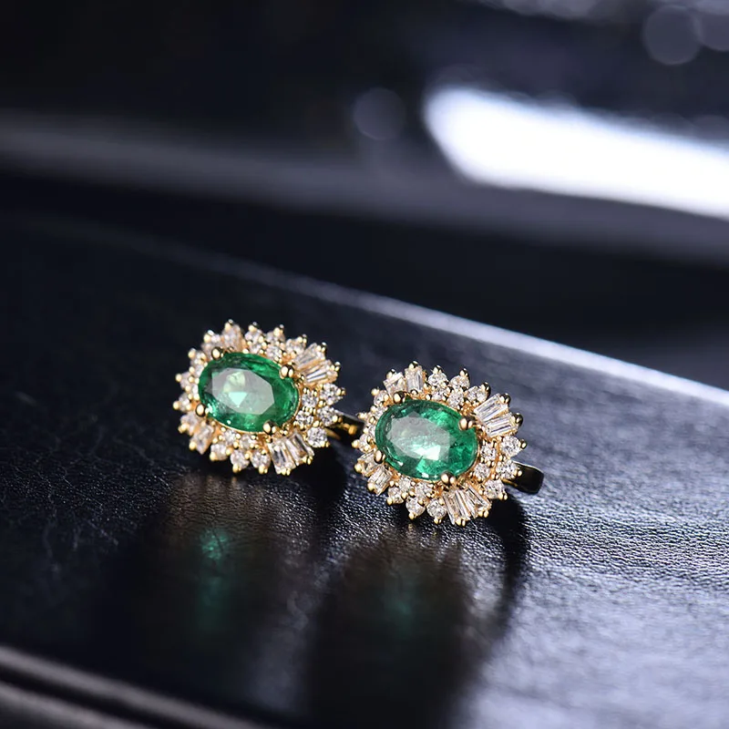 LOVERJEWELRY Moda Smaragdno Uhani Za Ženske Pravi 18k Rumeno Zlato 1.48 ct Naravnih Smaragdno Gemstone Diamanti Lady Uhani Darilo