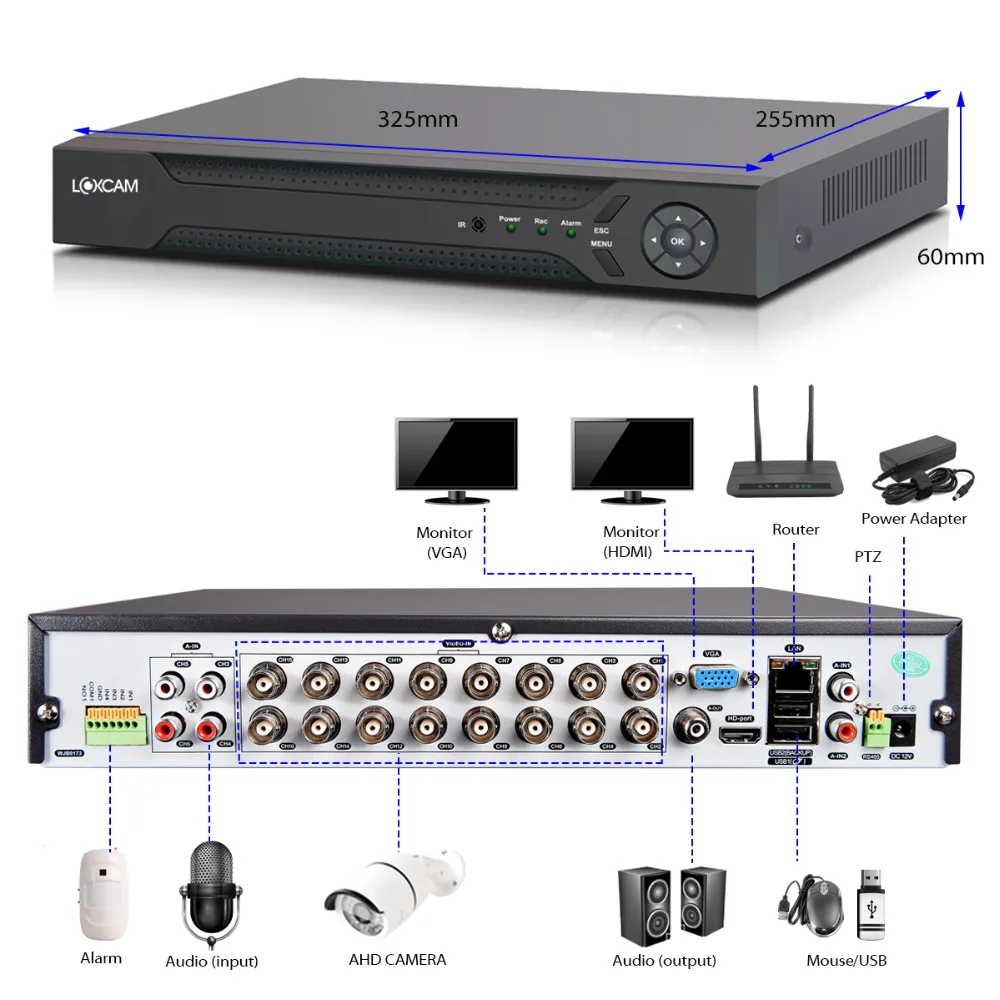 LOXCAM H. 265+ 5MP Ultra HD 16CH 5MP Varnostne kamere Sistem IP66 Prostem Nepremočljiva Nočno gledanje Video nadzorna Kamera kit 4T