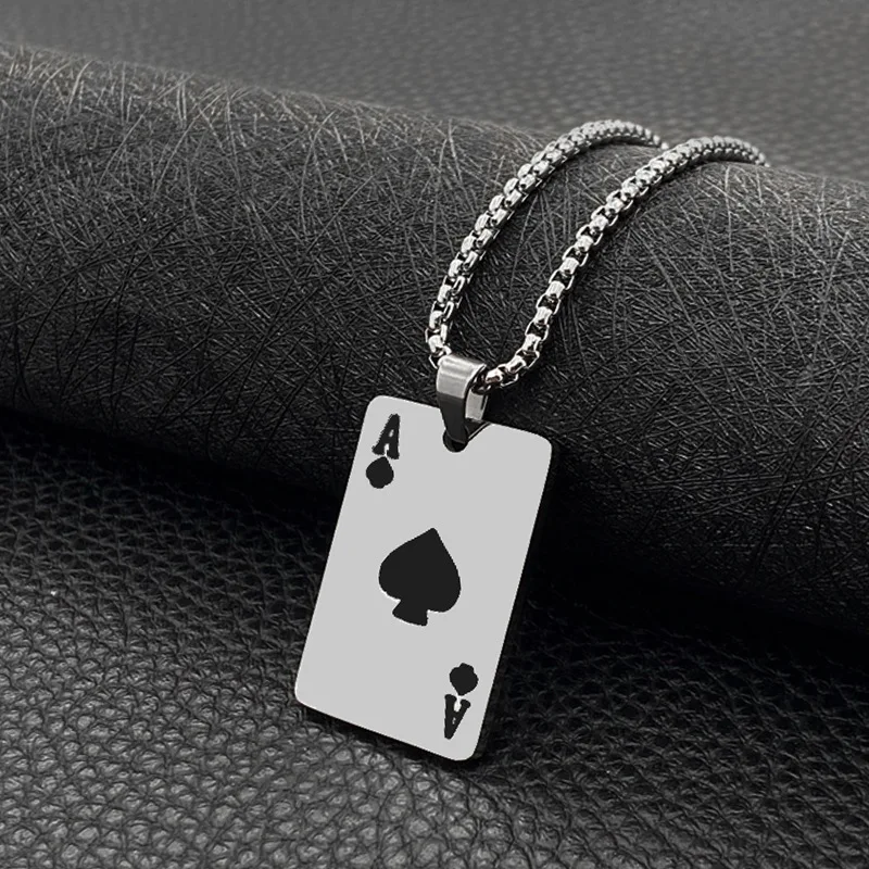 Lucky Ace of Spades Srcu, Moški, iz Nerjavnega Jekla Ogrlica Poker Obesek za Moške Casino Fortune Igralne Karte Dropshipping