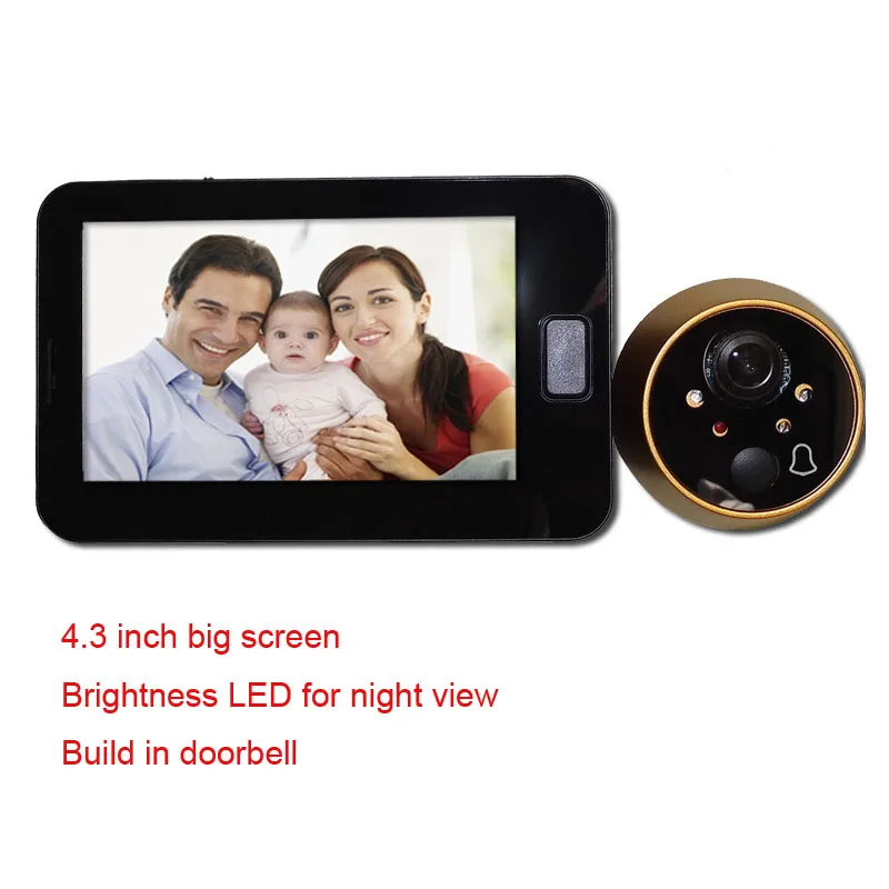 Luknjo Vrata Fotoaparat 4.3 Palčni Barvni Zaslon Z Vrati Bell LED Luči Elektronski Zvonec Vrata Pregledovalnika Home Security