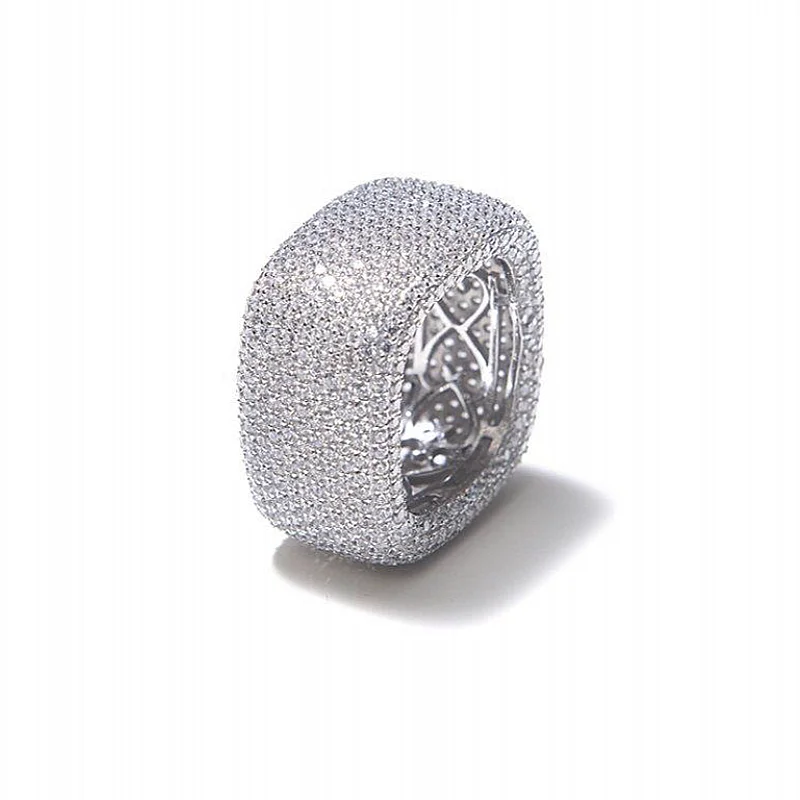 Luksuzni Kvadratnih 925 Sterling Silver Obroči Za Ženske Sijaj Utrla nastavitev Polno 420PCS Simulirani Diamond Platinum Poročni prstan Nakit