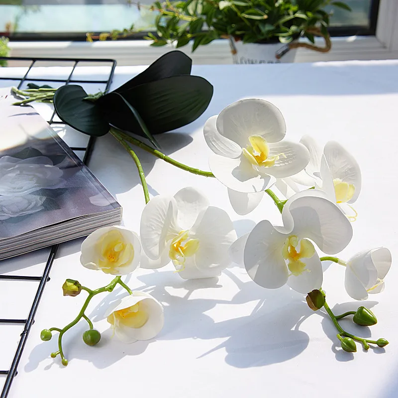 Luksuzni Latex Orhideja Umetno Cvet, Beli Metulj Orhideje za Dom Poročno Dekoracijo Flores Visoke Kakovosti Ponaredek Cvetje