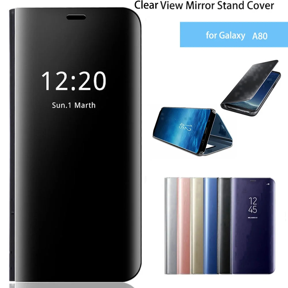 Luksuzni Smart Ogledalo Usnja Flip Stojalo Primeru Pokrovček za Samsung Galaxy A80