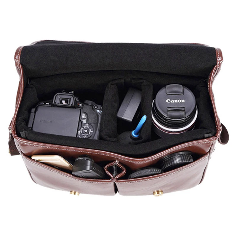 Luksuzni Torbico za Fotoaparat torba Nepremočljiva Ramenski Messenger Bag Modni Retro PU Usnje DSLR Primeru Gadget Vrečko za Sony, Canon, Nikon