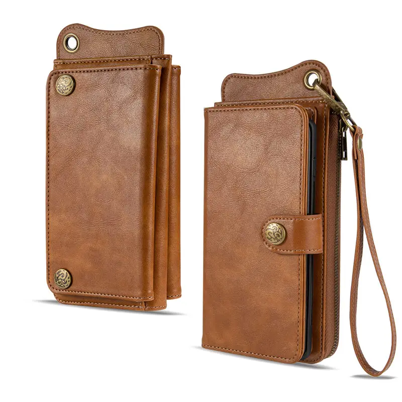 Luksuzni Visoke Kakovosti Vintage Delih Telesa Pokrovček Zadrgo Retro denarnica Usnjena torbica Za OnePlus 7 Pro Z Vrvica za opaljivanje tega