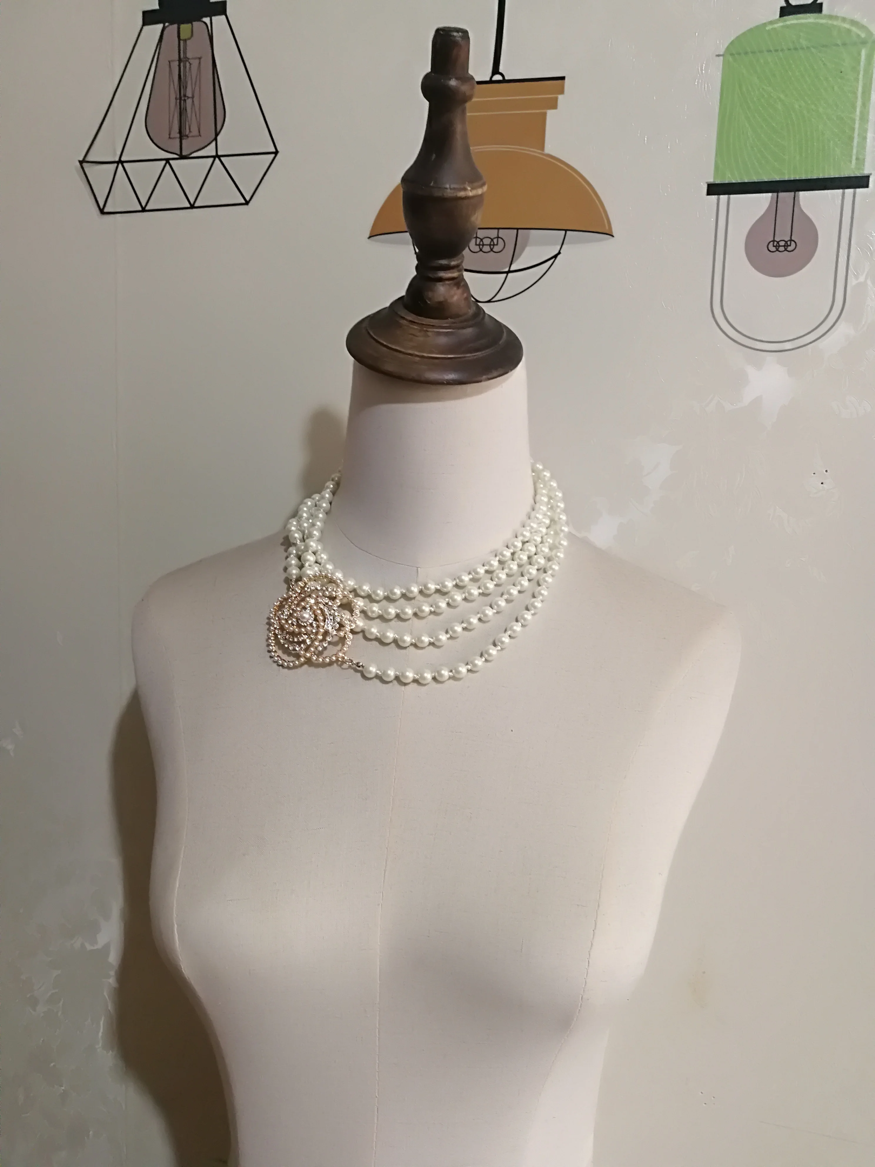 Luksuzni ženske layerd kristalni cvet pearl choker nakit ogrlica
